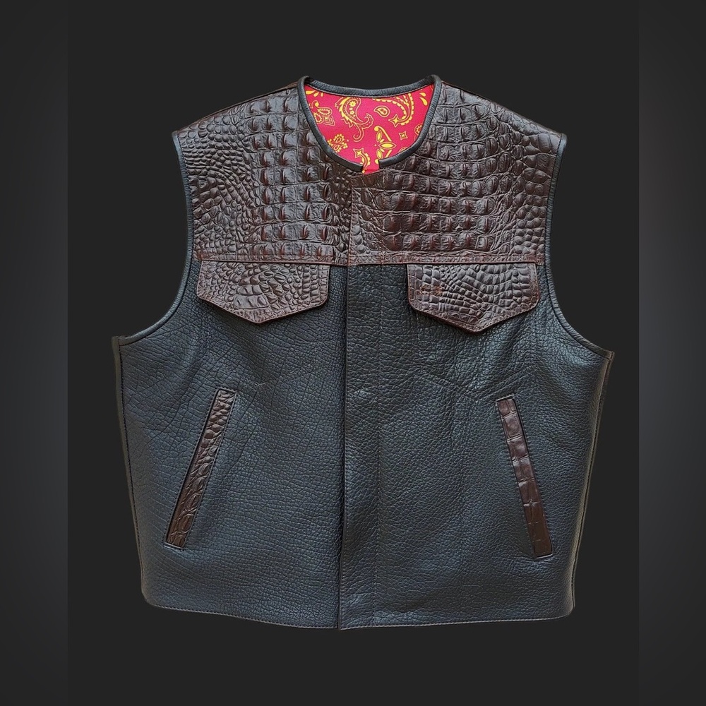 Hunt Club Gator Embossed Paisley Motorcycle Biker Concealed Carry Leather Vest